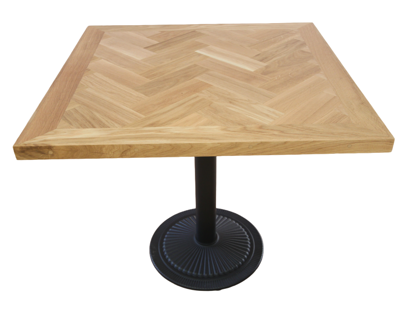 Herringbone bistro table with classic parquet pattern